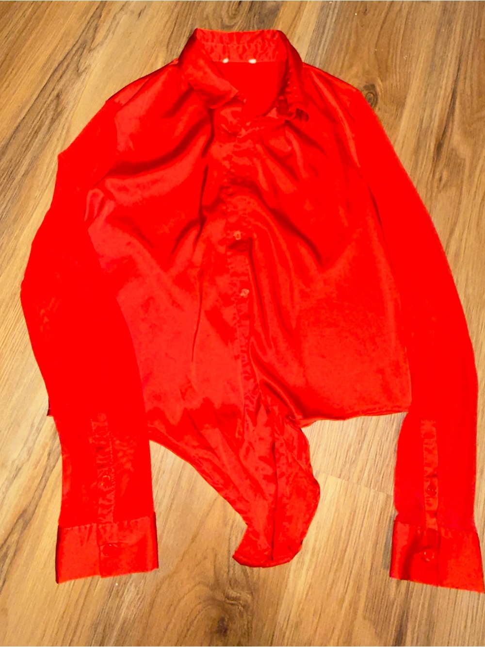 Red Women's Button-Up Bodysuit Shirt